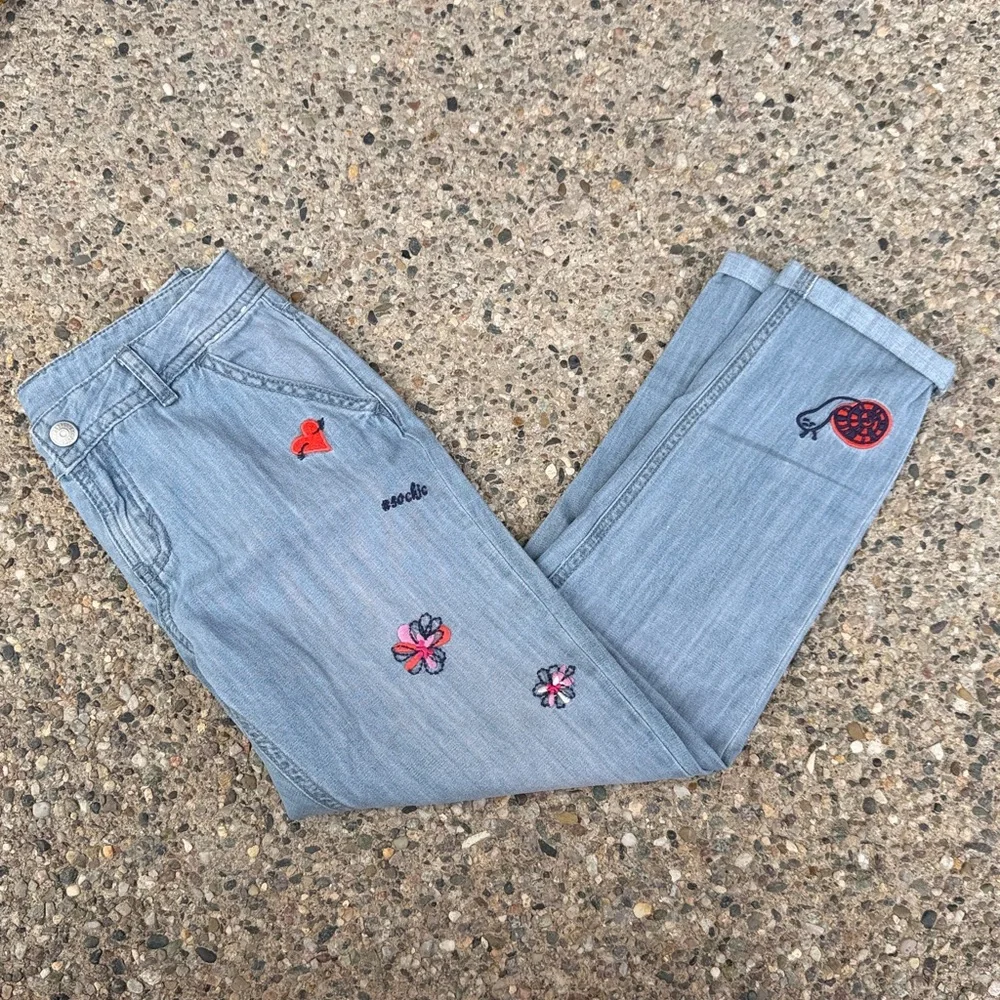 Gymboree Appliqué Embroidered Jeans Girls Size 10 Hearts Ladybug Light Wash NWOT